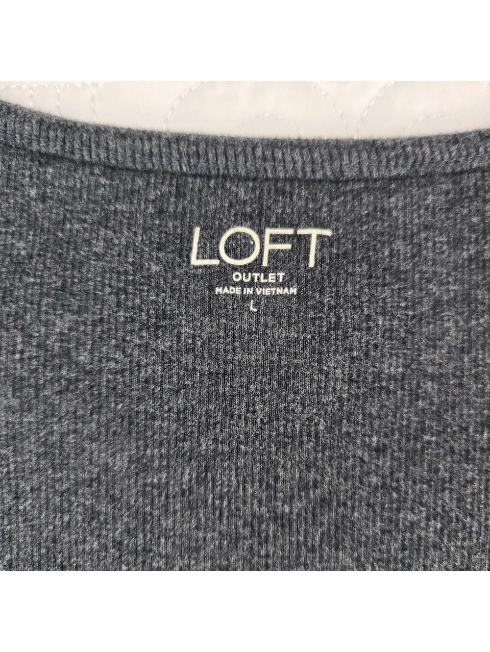 LOFT Outlet Women’s Large Gray Puff Sleeve Knit Top Stretch Cotton Scoop Neck - Picture 3 of 7